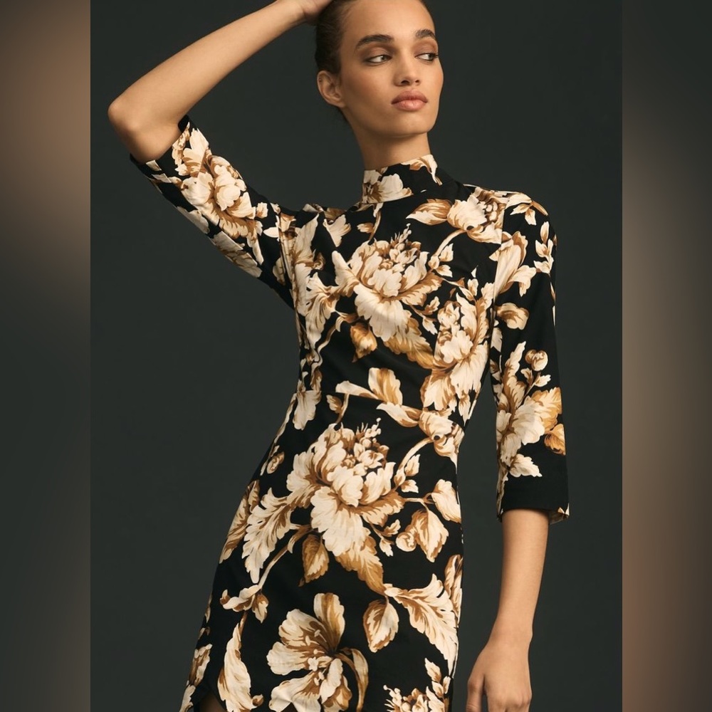 Anthropologie Maeve Mock-Neck Shift Mini Dress